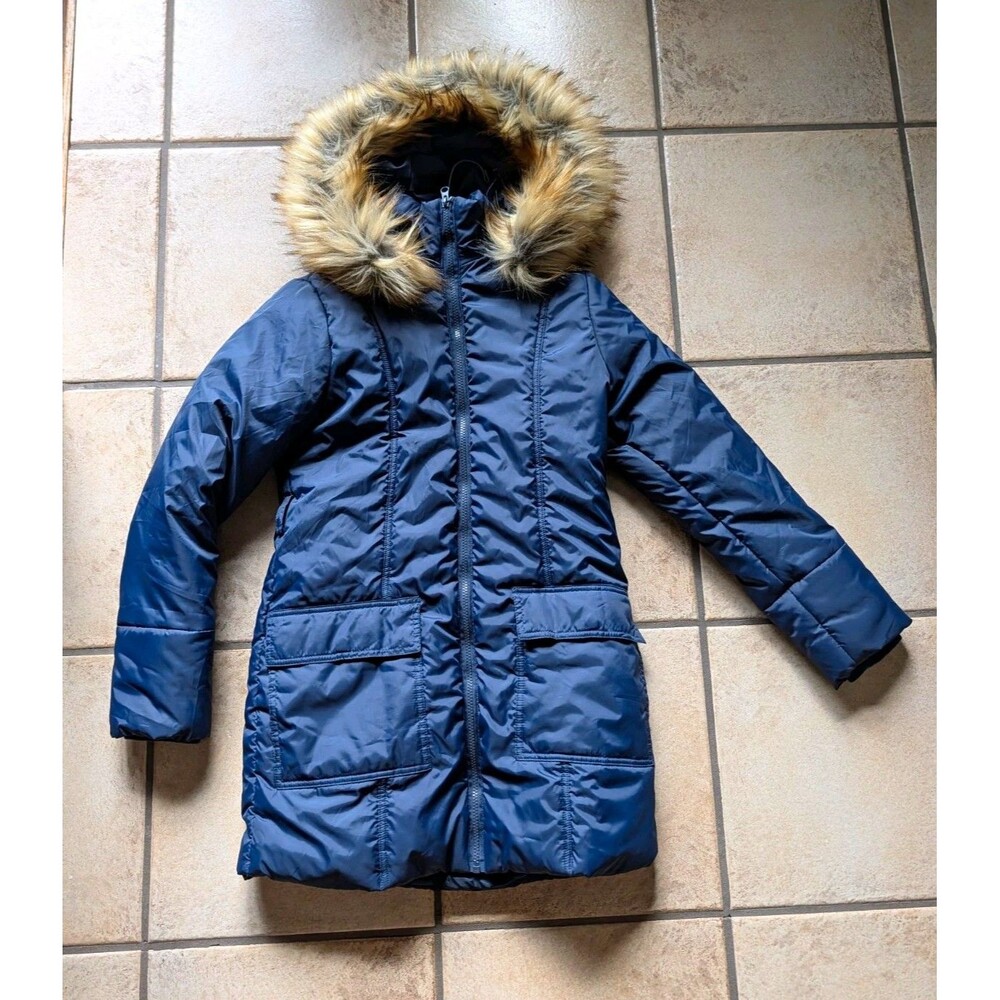 Modern Eternity Blue Hooded Parka Coat Faux Fur Trim Zip Pockets Small Nordstrom